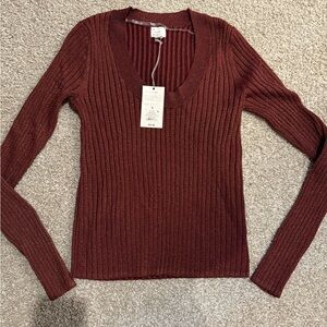 Ribbed Knit Sweater in Rich Burgundy